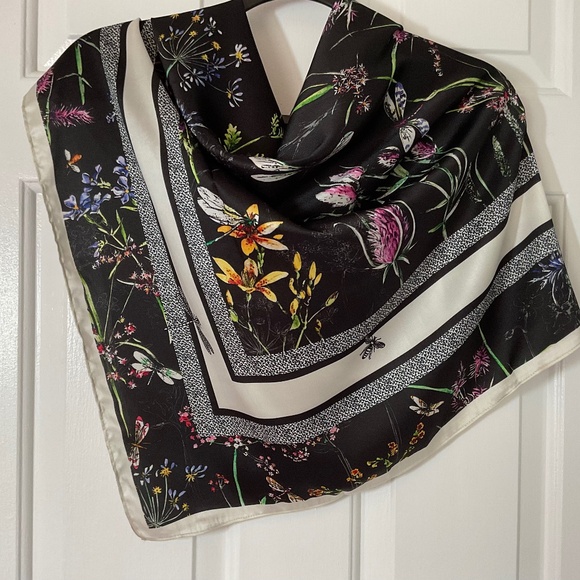 Silk Dragonfly Scarf - Black - NWOT - Picture 1 of 15